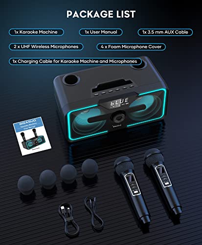 Bigasuo Karaoke Machine For Adults Kids With 2 Uhf Wireless Microphones, Portable Bluetooth Singing Pa Speaker System With Led Lights For Home Party, Wedding, Church, Picnic, Outdoor/Indoor #TOP5