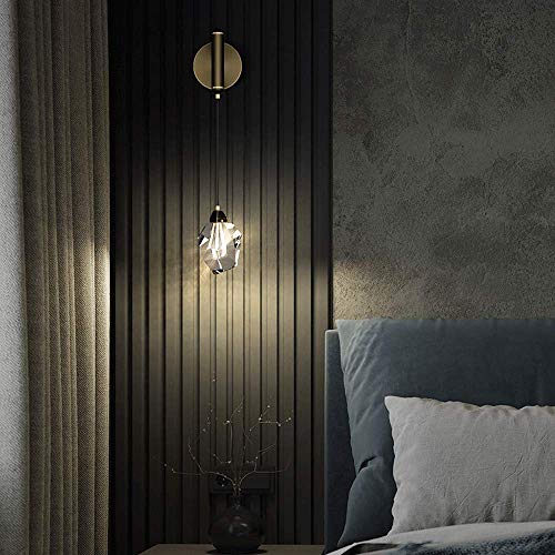 Jjrppff All-Copper 7W Led Wall Lamp, Bedside Sconce In Post-Modern Light Luxury Bedroom, Living Room Tv Background Wall Lighting, Hotel Restaurant Corridor Fixture, Crystal Lampshade #TOP1