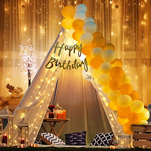 Miles Retail 26 Pcs Birthday Decoration Items For Husband,Wife | Cabana Tent For Girls,Boys | White,Golden Balloons For Decoration With White Net | Canopy Tent Theme Party, Date with Light Decoration
