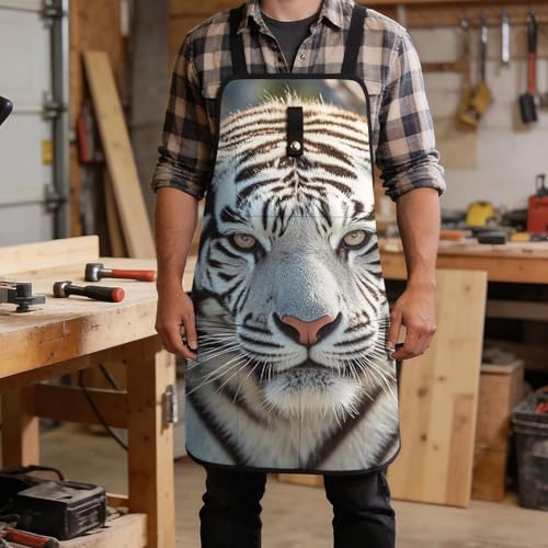 Delantal para taller con diseño de tigre blanco, ajustable miniatura 5