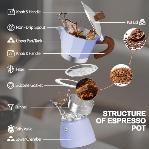 Image of Aluminum 9 Cup 450ml Moka Pot Express Coffee Maker Stovetop Espresso Colorful Coffeemaker Italian Classic Style Brewing Greca Cafe Mocha Machine for Cafeteras Lover Camping Travel and Home Use 15oz