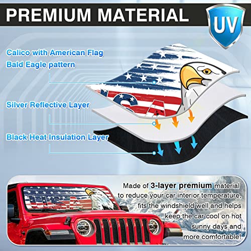 Image of Canvcle Windshield Flag Sun Shade Sun Visor Heat Shield for 2018-2026 Jeep Wrangler JL & 2 /4 Door 4XE & 2020-2026 Jeep Gladiator JT Thicken 3-Layer Keep Vehicle Cool Protect Your Car from Sun Heat