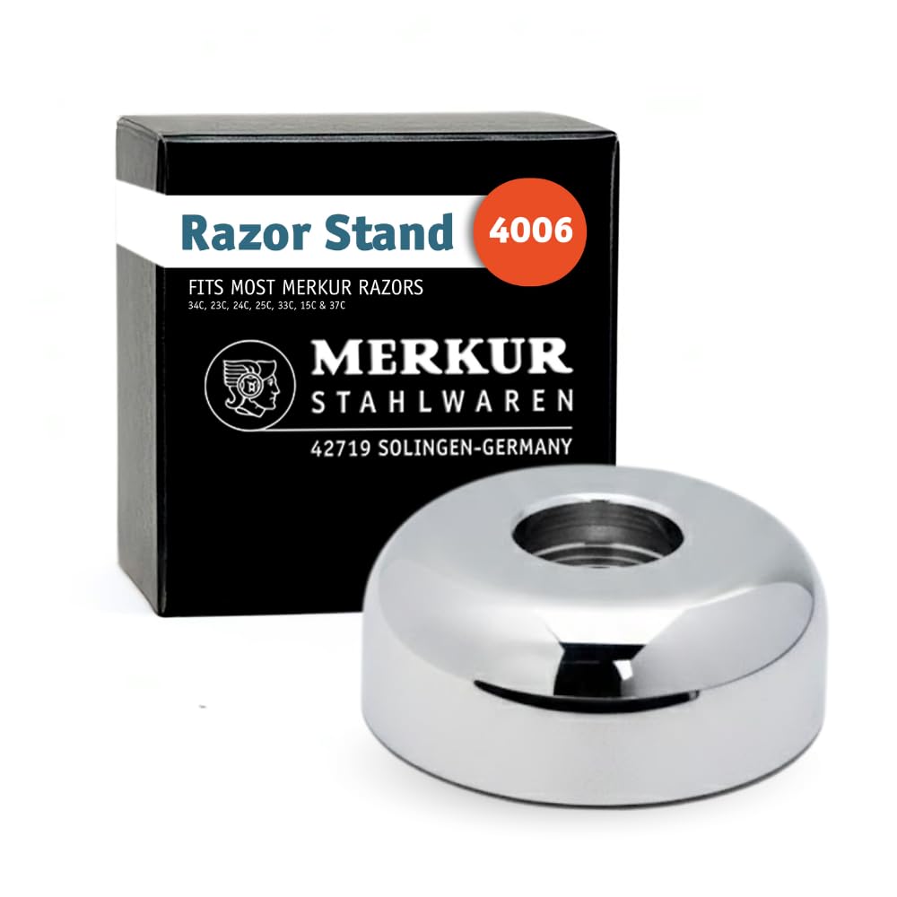 MERKUR Support de rasage chromé brillant 4006 | antidérapant avec coupe droite | Idéal pour le rasage humide | Laiton | Fabriqué en Allemagne