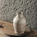 Handmade Rustic Ceramic Decorative vase, 8.3 x 5.5 inches, Off-White, Handcrafted in Vintage Style, Complements Rustic, Country, and Various Decor Themes.