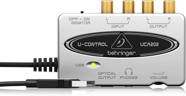 Behringer U-CONTROL UCA202 Ultra-Low Latency 2 In/2 Out USB Audio Interface with Digital Output, Compatible with PC and Mac