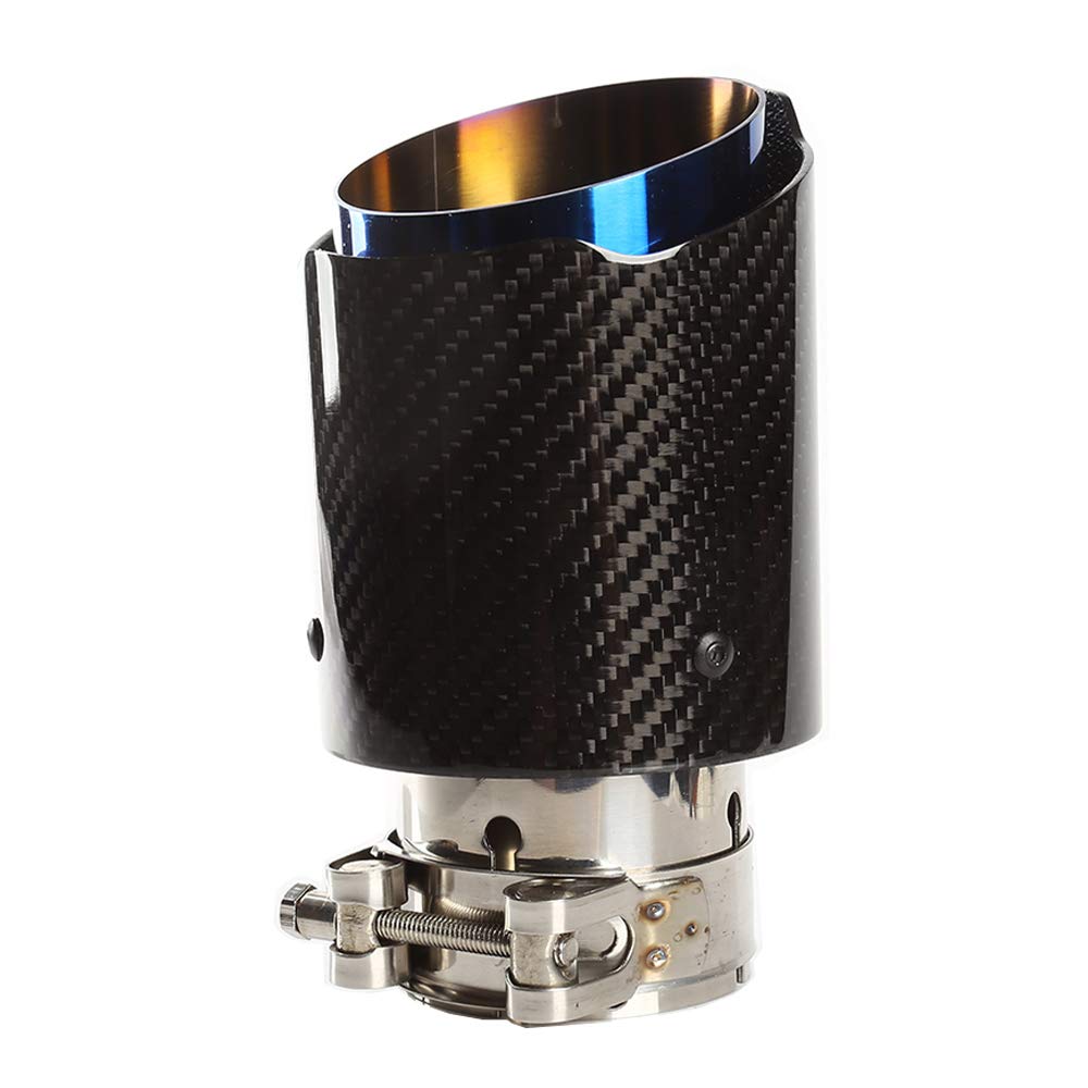 Puntas de Escape Silenciador Acero Inoxidable Fibra de Carbono Brillante Tubo de Escape de Coche, Entrada 54 mm (2,1 ") Salida 89 mm (3,5") (Solo tubo-Azul Brillante Tostado Negro)