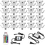 LED Deck Lights Kit, Set of 20 Φ1.22' Bluetooth Control RGBW (RGB+WW) Low Voltage Recessed Deck...