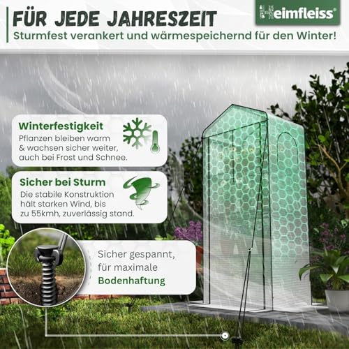 Heimfleiss® Foliengewächshaus mit 4 Ebenen | Balkon Gewächshaus klein | Garten Anzuchthaus Sturm- & Winterfest | Pflanzenzelt aus Folie & Metallgestell | Anzuchtregal Greenhouse Balkongewächshaus – Bild 5