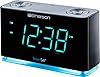 Emerson Smartset Alarm Clock Radio with Bluetooth Speaker with USB Port for iPhone/iPad/iPod/Android and Tablets, 1.4" Cyan LED Display and Night Light, ER100301