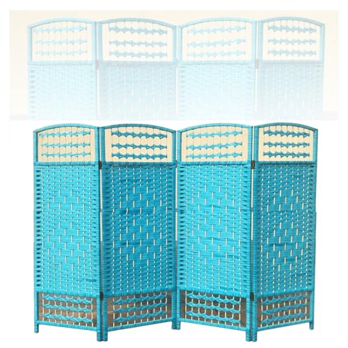 Cloison de séparation courte bleue à 4 panneaux tissés pour bureau et maison