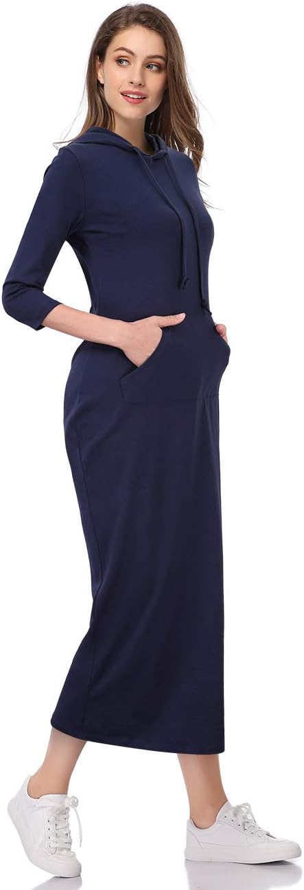 MISSKY Women's Casual Pocket Slim Pullover Maxi Hoodie Dress - Image 2