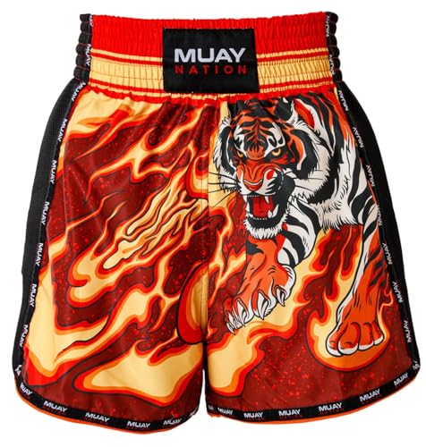 Recopilación de Ropa de Boxeo para Mujer los 5 mejores. 49 MUAY NATION Muay Thai - Pantalones cortos para hombre y mujer, corte delgado, para boxeo, entrenamiento, kickboxing, ropa de artes marciales, Tigre, Large