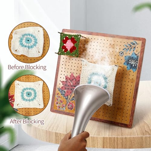 Image of ULOI 13 inch Crochet Blocking Board - Upgraded Style with 4 Tension Rods and 20 Pegs - Blocking Boards for Crochet Projects, Ideal for Granny Square Card Deck Users (Crimson)