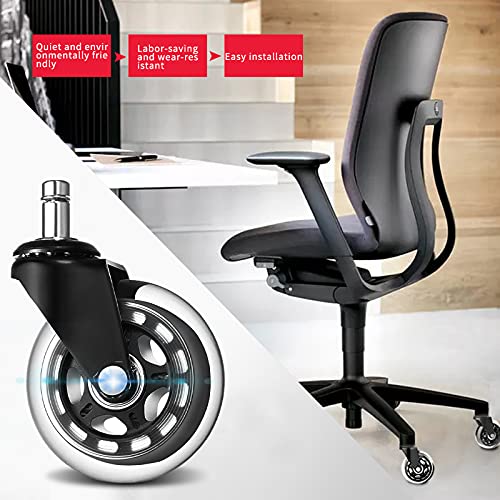 McNory Zwenkwiel voor bureaustoel, vervangende wielen (Set van 5) - 7,62 cm robuuste wielen voor bureaustoel, vervangende rubber wielen, stil rollend en veilig voor hardhouten vloeren, laminaat, tapijt en tegels - Afbeelding 7