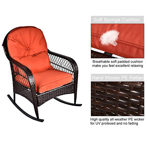 B Baijiawei 2Pcs Outdoor Wicker Rocking Chair All Weather Wicker Rocker Chair With Cushions For Garden Patio Yard Porch Lawn Balcony Backyard (2Pcs-Brown Wicker-Orange) #TOP3