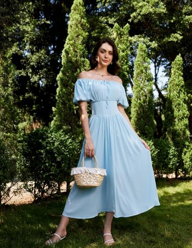 Scarlet Darkness Corset Dress for Women Puff Sleeve Off Shoulder Cottagecore Boho Renaissance Dress with Pockets4