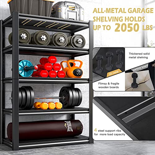 Reibii Metal Garage Shelving Heavy Duty Garage Storage Shelves, Large Wide Adjustable 5-Tier Storage Shelves, Heavy Duty Shelving Unit For Garage Pantry 2050 Lbs Capacity, 39.4"W X 17.7"D X 72"H Black #TOP2