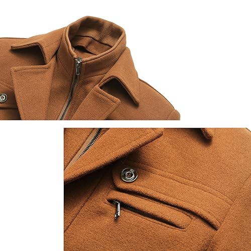 Image of INVACHI Men's Wool Blend Coat Warm Winter Trench Coat with Detachable Soft Scarf Single Breasted Pea Coat