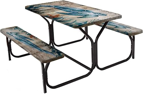 Miniatura 2 de Mantel ajustable de tortuga marina y asientos de banco, divertido animal marino azul, para exteriores, parque, terraza, 28 x 72 pulgadas