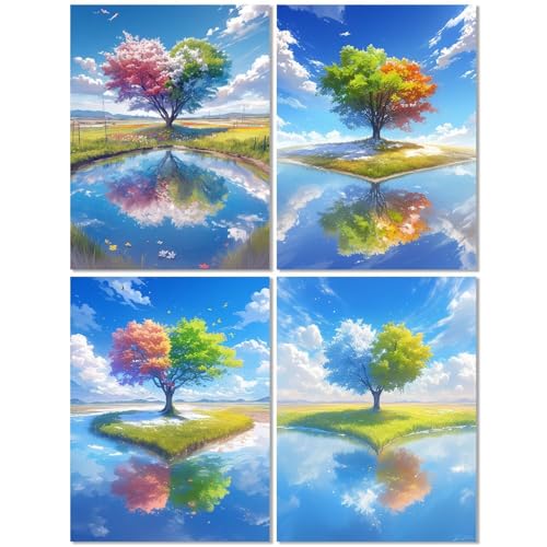 4 Piezas Diamond Painting Niños Árbol, Pintura Diamante Adultos Amar, DIY Full Drill Cuadro Diamantes Manualidades Adultos, 5d Puzzle Diamantes Punto de Cruz Kits para Decoración Regalo 45x60cm Z1030T