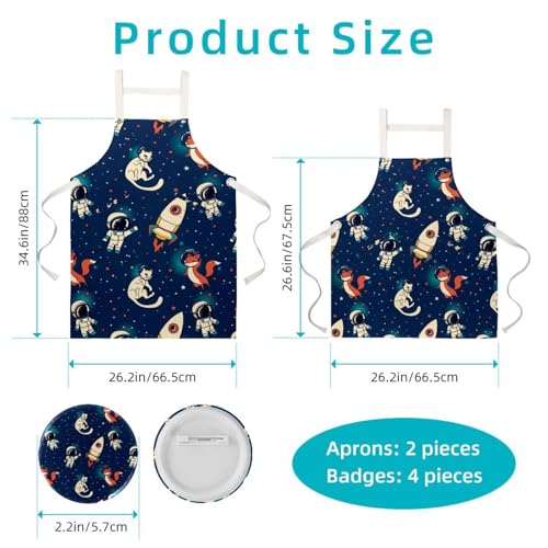 Lot de 2 tabliers de cuisine avec 4 broches design chat et renard