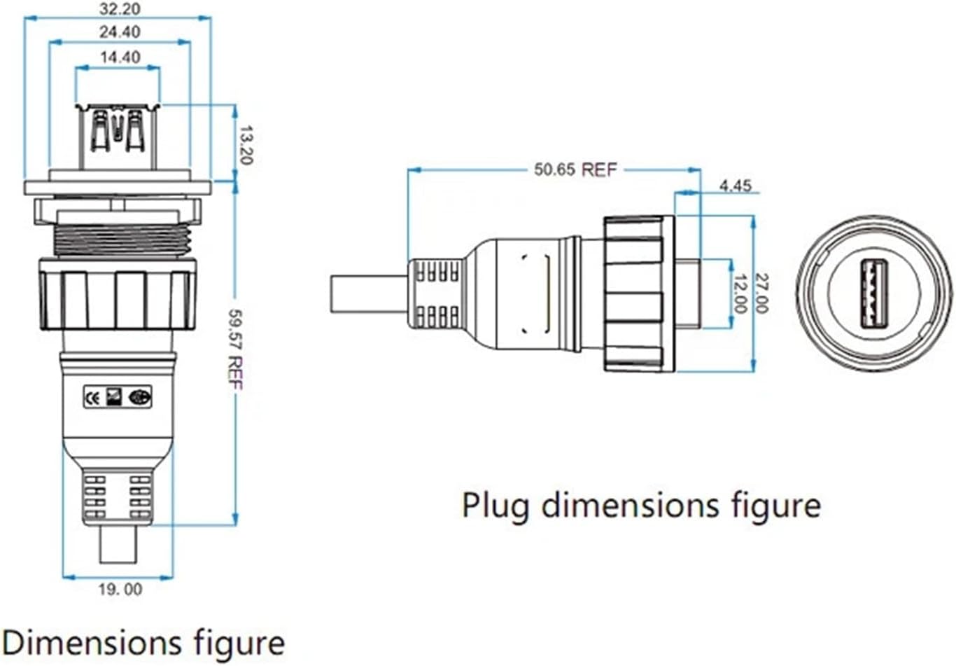 U 3.0 Type A Connector Male with 40 Inch Cable Waterproof IP67 Data + Power