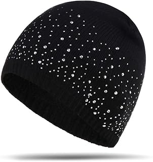Ulalaza Sparkle Cable Knit Hat Pom Pom Beanie Skull Stocking Hat Cuff Beanie Cap for Ladies