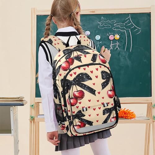 Bow Cherry Red Cherries Tied Black Laptop Backpack Purse for Women Men School Bag 17 Inch Bookbag Student Boys Girls Travel Casual Daypack2