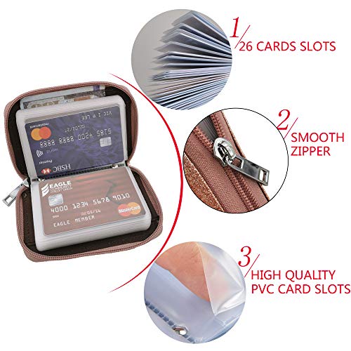 Image of Easyoulife Genuine Leather Credit Card Holder Zipper Wallet With 26 Card Slots(Glitter Gold)