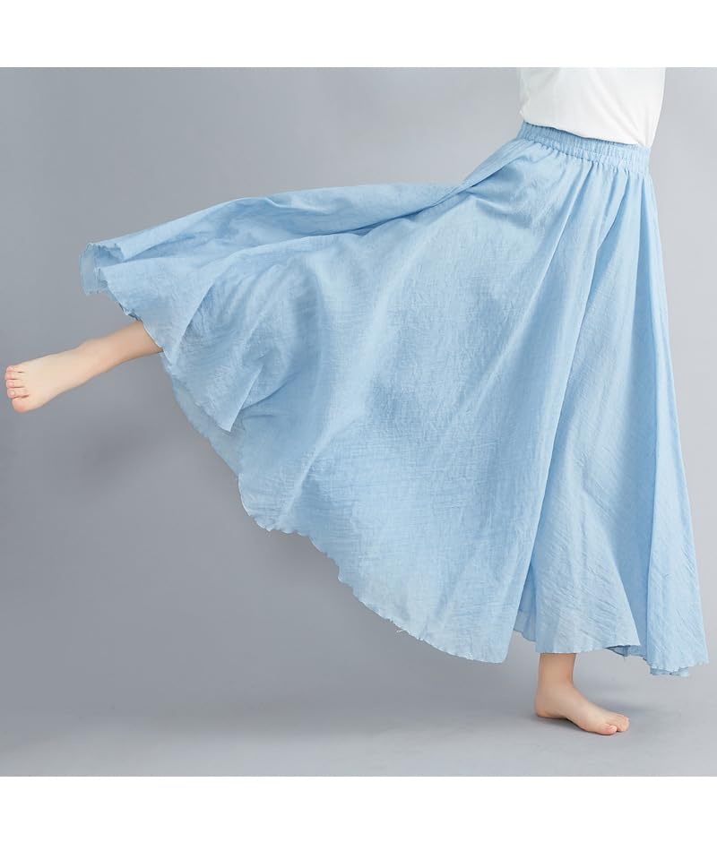Gonna da donna in lino, maxi gonna in cotone e lino, gonna boho, estiva, tinta unita, per il tempo libero, gonna a pieghe da donna