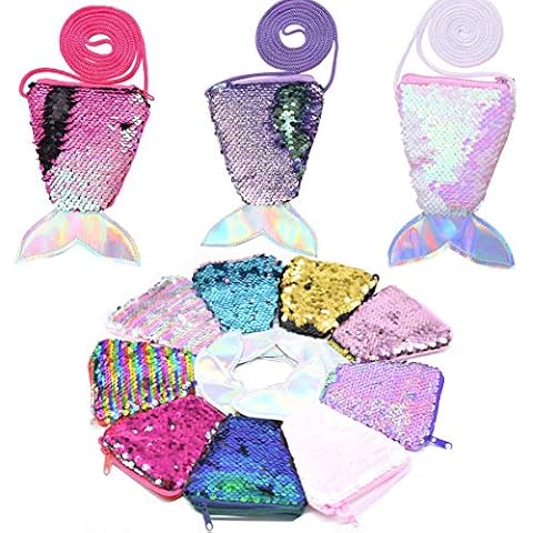 Tangger 9 Stück Meerjungfrau Tasche Kinder,Geschenktüten Partytaschen Kinder,Geburtstagsparty Meerjungfrau Schwanz Pailletten Tasche,Geldbörse Umhängetasche für Kinder Cover