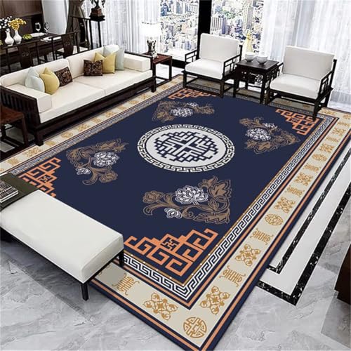 Tapis d'entrée extérieur 130x190cm bleu motif oriental