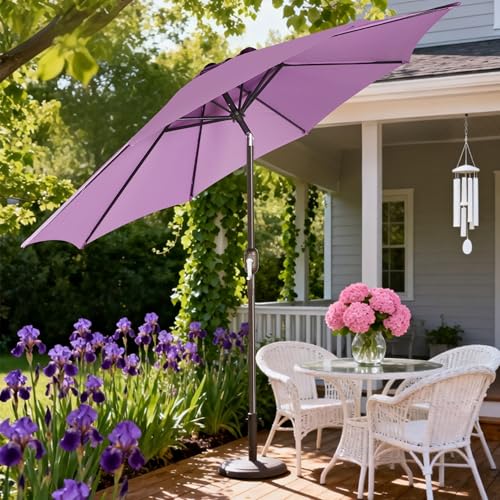 Image of Blissun 9' Outdoor Patio Umbrella, Outdoor Table Umbrella, Yard Umbrella, Market Umbrella with 8 Sturdy Ribs, Push Button Tilt and Crank