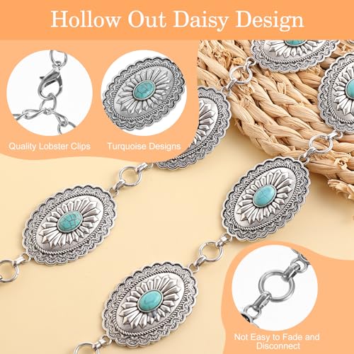Western Metal Turquoise Chain Belt for Women, Boho Waist Chain Cowgirl Belts Adjustable Country Belts for Jeans Dresses2