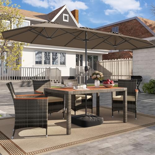 Image of Tangkula 13FT Double-sided Patio Umbrella, Extra Large Twin Table Umbrella with Crank Handle, Umbrella Base, Safety Lock, Air Vent, Outdoor Market Umbrella for Garden Pool Backyard (Tan)