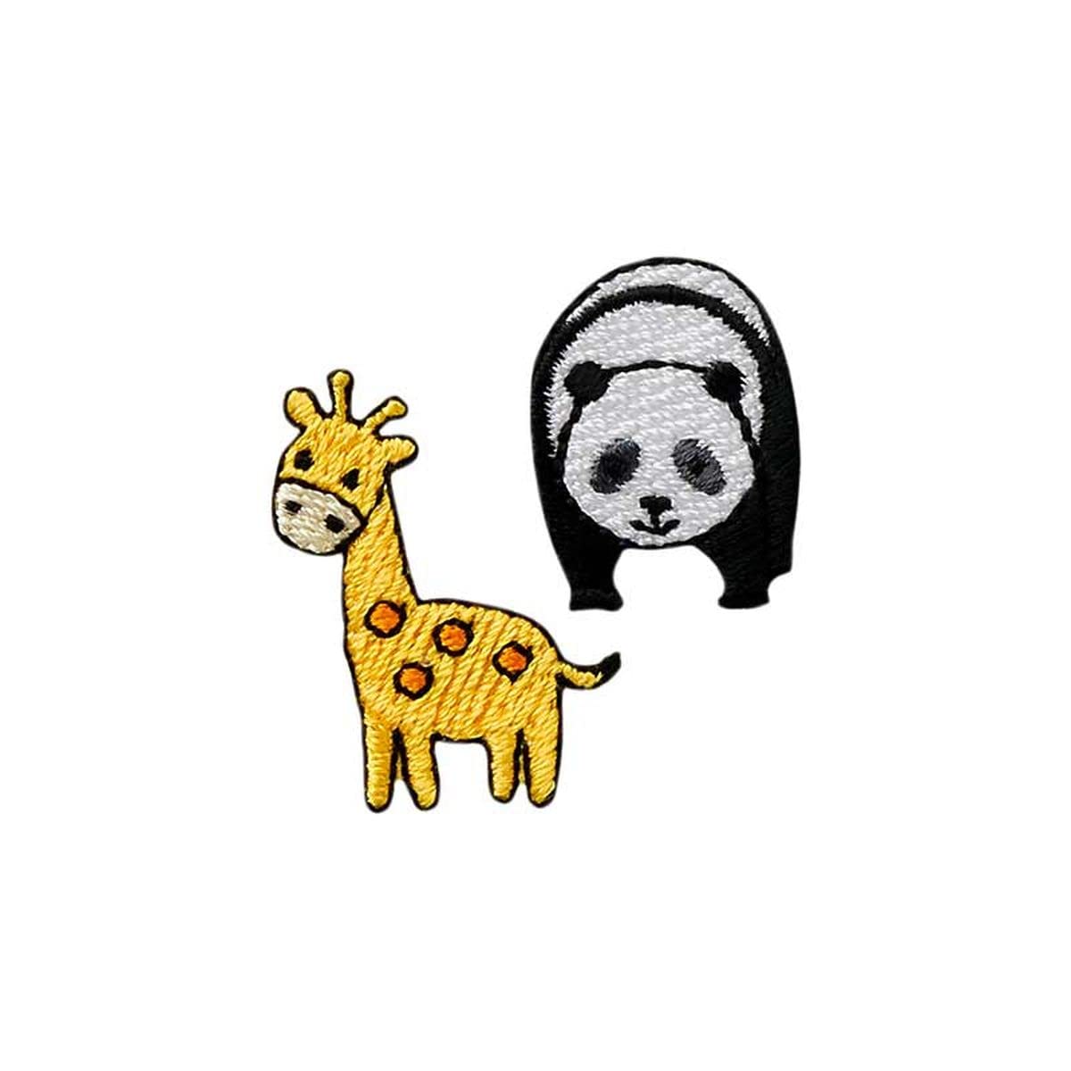 Mono Quick Bügelbild Patch - Giraffe und Panda, klein 2er Set, aufbügelbar, Savanne