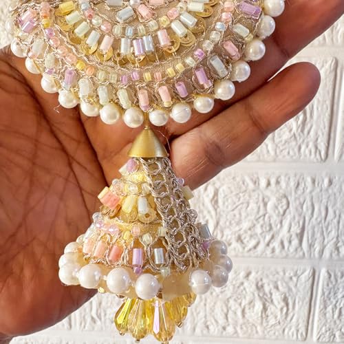 Image of Adikala Craft Store Handmade Ethnic Latkan Tassel Set of 2 for Saree Pallu, Blouse, Suits, Dupatta, Lehenga Decor | Ethnic Saree Pallu, Blouse, Suit, Dupatta & Lehenga Decoration (White Pearl)
