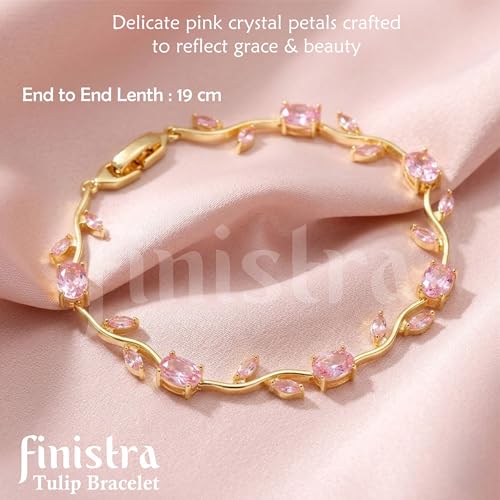 Image of finistra Tulip Bracelet for Women Stylish | Gold Plated Crystal Floral Jewellery | Adjustable Chain for Women & Girls Stylish | Elegant Tulip Bracelet for Women, Party & Daily Wear Accessory