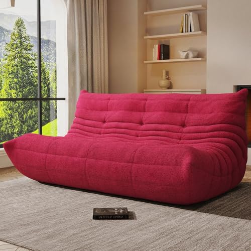 Image of Giant Bean Bag Chair, Oversized Cloud Soft Memory Foam Bean Bag Sofa, Vacuum Compressed No Assembly Comfortable Lounge Couch for Living Room Family Rest Leisure Use (Burgundy, 3-Seater)