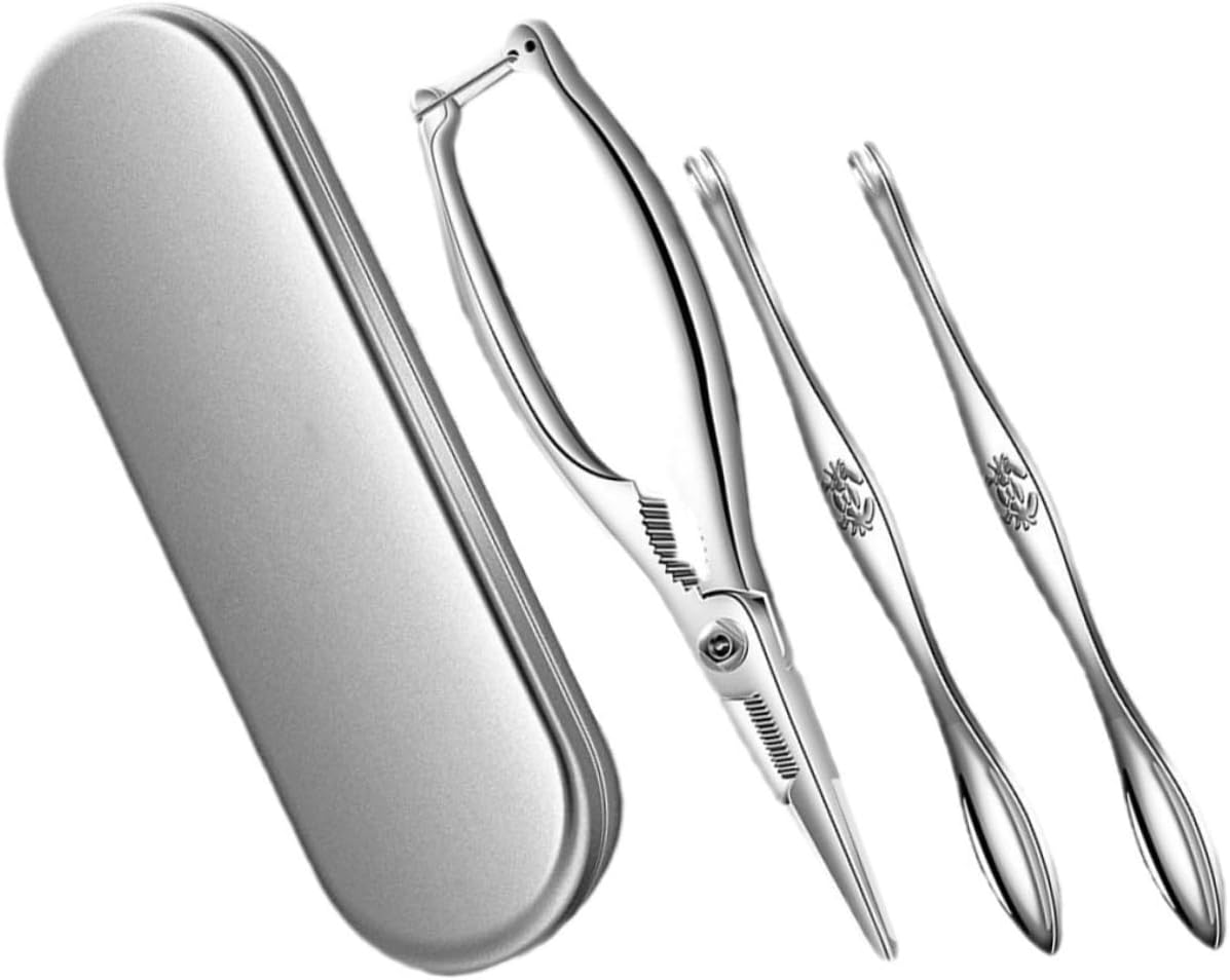 Cabilock 1set Stainless Steel Crab Tool Seafood Utensils Crab Crackers and Forks for Easy Shellfish Eating Stainless Steel and