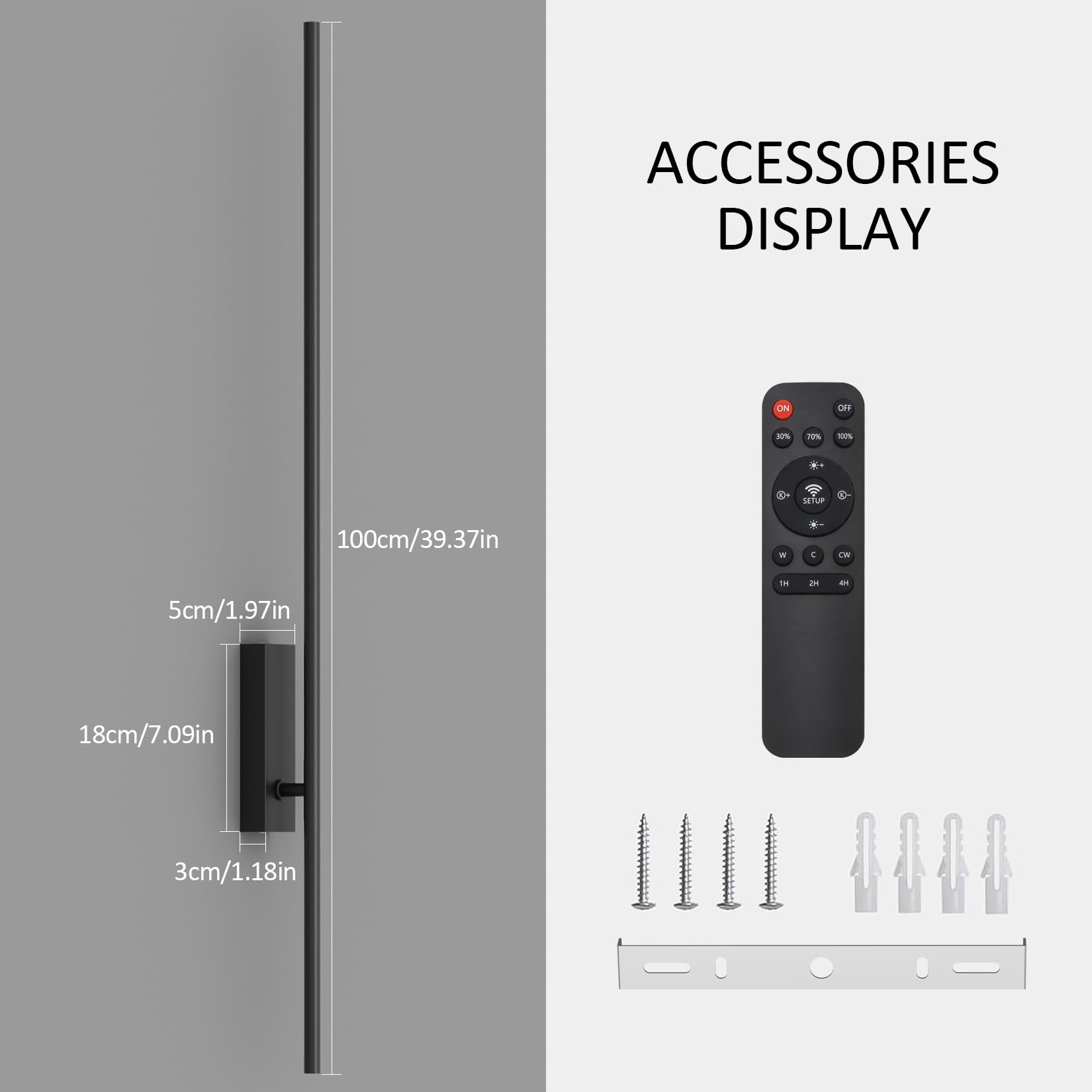2 Stück LED Wandleuchte mit Fernbedienung Schwarz - 100CM, 28W 330° Schwenkbar, 3000K-6000K, mit Dimm- und Timing-Funktionen, für Wohnzimmer, Schlafzimmer, Flur, Küche