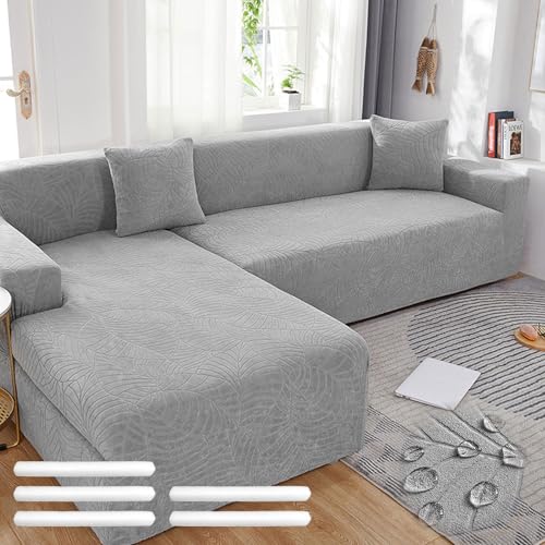 Bocguy Housse de Canapé d'angle, Sofa Cover L/U Form, Housse Canape Extensible, Couvre Canapé d'angle, Imperméable et Lavable, avec Mousse Antidérapante et 1 Taie...