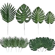 60 Pieces 4 Kinds Artificial Palm Leaves with Faux Stems Tropical Plant Leaves Monstera Leaves Safari Leaves for Hawaiian Luau Party Jungle Beach Table Leave Decorations