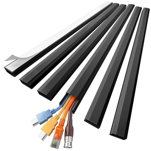 Delamu Kabelkanal Schwarz Selbstklebend 2.16M (6 Stück - 30x17 mm) Kabelschacht Wand PVC Kabelkanäle Aussenbereich Wetterfest für TV und Computer im Home Office