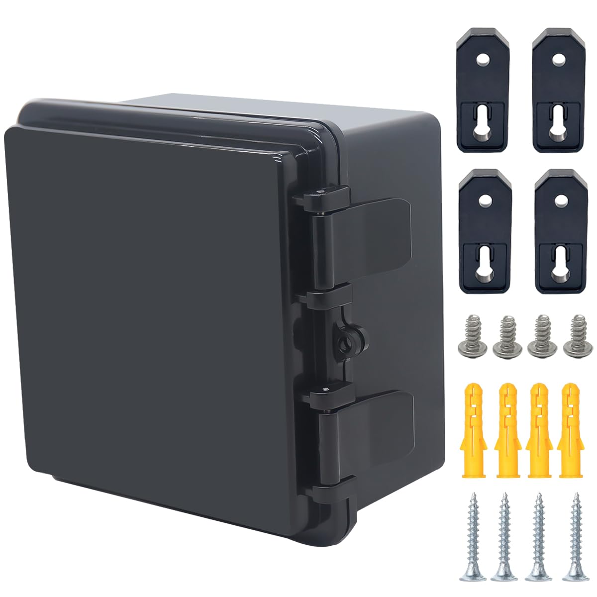 Photo 1 of ***Missing latch***Otdorpatio Junction Box, Hinged Black Cover IP67 Waterproof ABS Project Box with Mounting Plate Electrical Box Enclosure with Wall Bracket 5.9 x 5.9 x 3.5inch(150x150x90mm)***Missing latch***