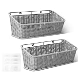 GRANNY SAYS Wicker Hanging Basket, 2 Pack Storage Baskets for Cabinet, Wall Mount Fruit Basket for Kitchen, Adhesive Bathroom Cabinet Organizer, Pantry Organizers and Storage, Gray