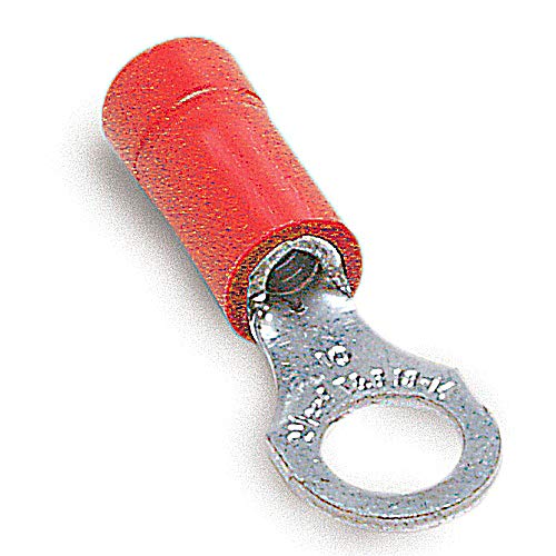 18RA-4 RA Series Insulated Ring Terminal, 22 to 16 AWG Conductor, 0.97 in L, Brazed Seam Barrel, Copper, Red