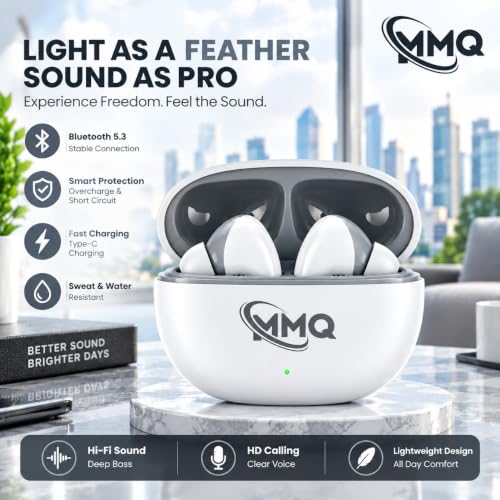 Image of MMQ Ear Buds Wireless Luckypod White Color with Bluetooth V 5.3.0 & with Type C Fast Charging, 90 Hours Playtime, Isolation & Clear Calls, Bluetooth Earbuds with IPX4.5 TWS Earphones