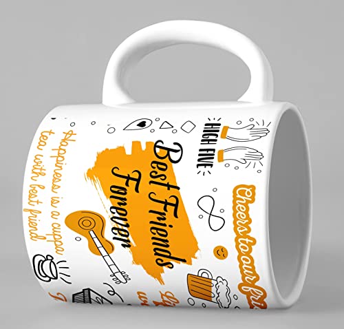 Image of Friends Forever Printed Ceramic Coffee Mug | 330 ml White Tea & Coffee Cup | Friendship Mug for Birthday Gift & Special Occasions | Microwave and Dishwasher Safe