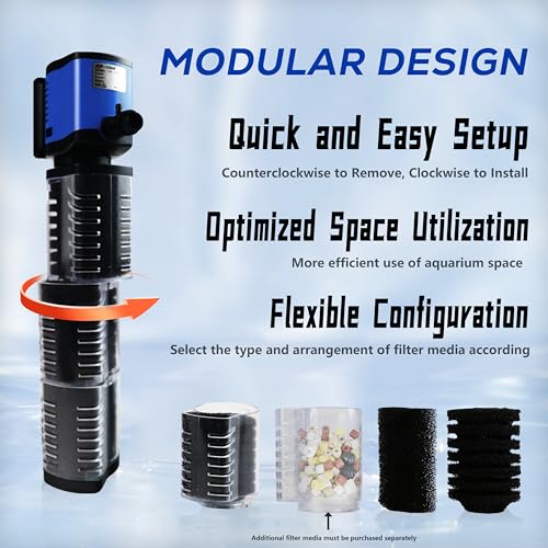Image of Internal Aquarium Filter for 75-200 Gallons Tank, Removable, Submersible Fish Tank Filter, 400GPH Powerful Pump for Large Fish Tanks, Turtle Tanks, Deodorization Decontamination Filter System